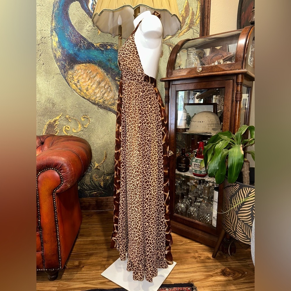 Moda International Brown Leopard Animal Print Halter Maxi Dress - Picture 5 of 7